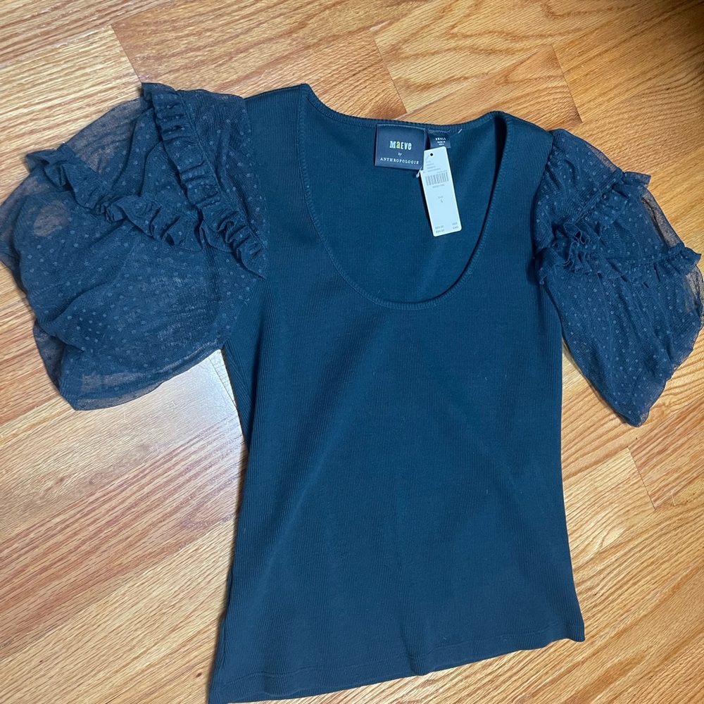 Anthropologie Maeve puffed sheer sleeve top